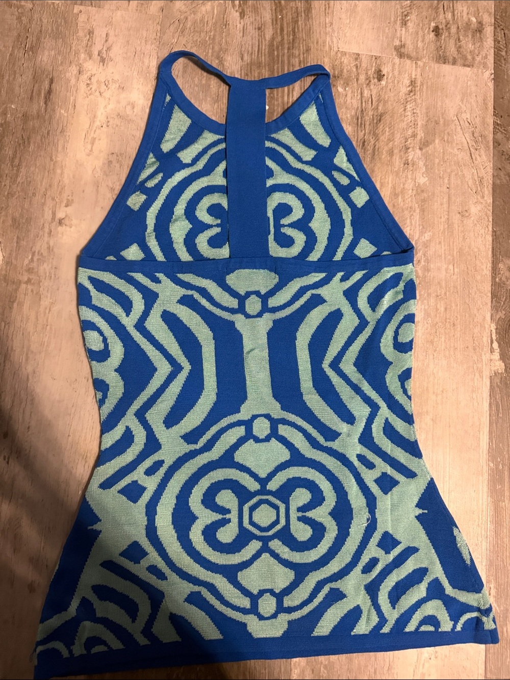 Arden B Blue and Mint Patterned Halter Tank Top - Picture 2 of 3